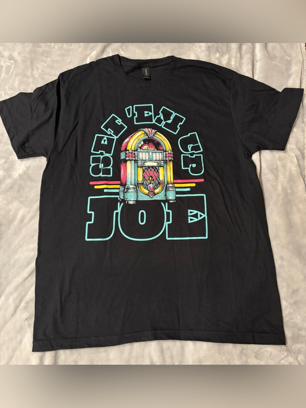Gildan Black Short Sleeve Tee with Colorful Jukebox Graphic